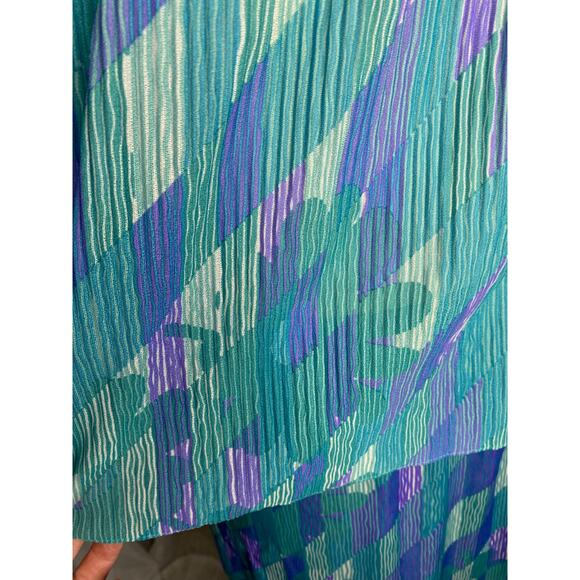 dress blouson  floral vintage 1980s micro pleat top purple aqua - Picture 4 of 12